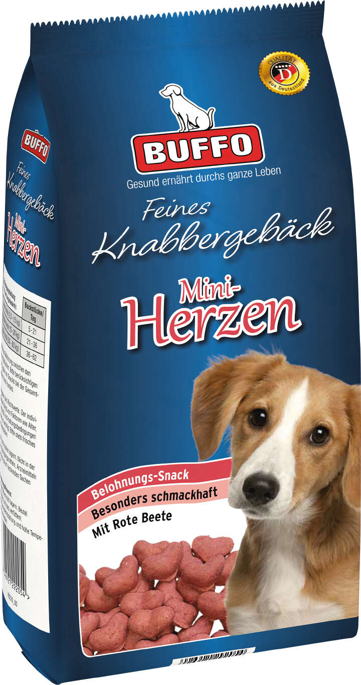 BUFFO Hundeleckerli Feines Knabbergebäck Mini-Herzen